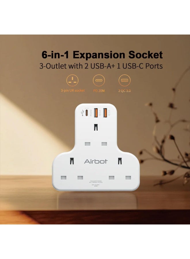 Airbot مقبس متعدد التمديد 3250 واط 3 منافذ محول طاقة متعدد المقبس مع USB + محول مخرج Type-C PD - Image 2